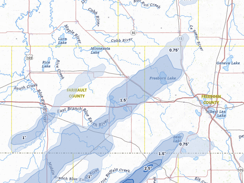 NEXRAD radar-signature map of the hail over Wells, MN