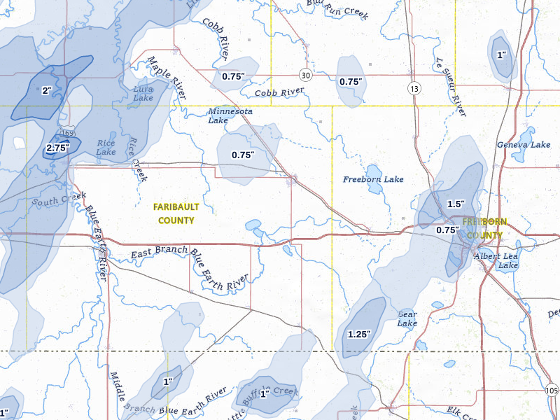 NEXRAD radar-signature map of the hail storm over Wells, MN on May 17, 2026