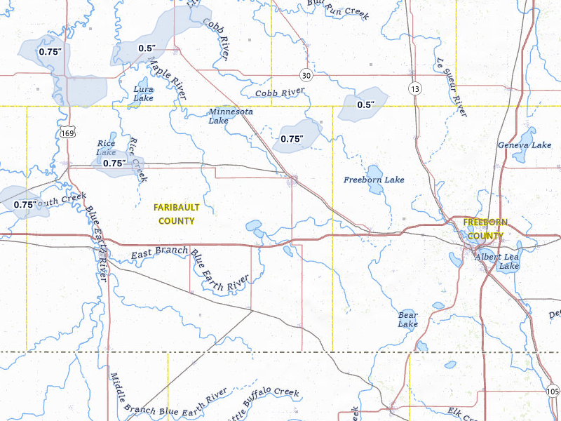 NEXRAD radar-signature map of the hail storm over Wells, MN on Jun 28, 2026