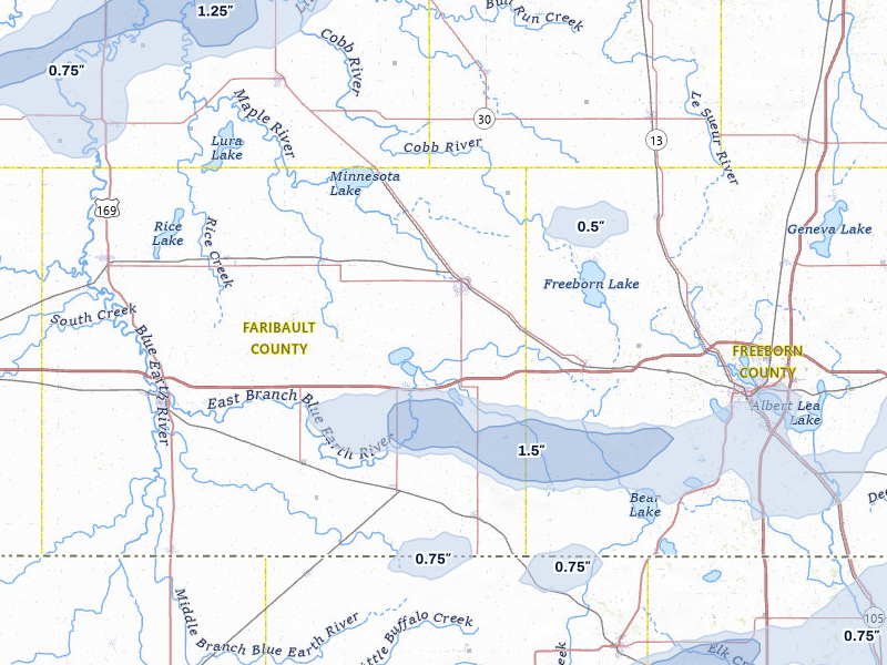 NEXRAD radar-signature map of the hail over Wells, MN