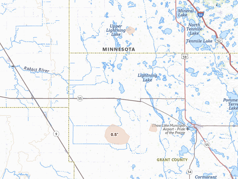 Radar-estimated hail-size map of the storm over Wendell, MN on Aug 7, 2026