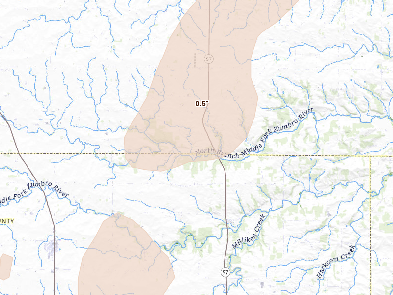 Radar-estimated hail-size map of the storm over West Concord, MN on Apr 17, 2026