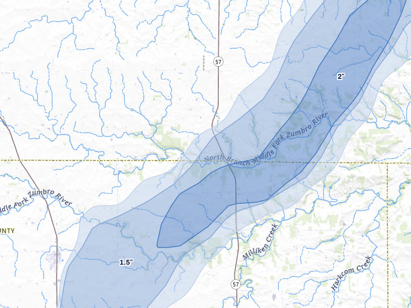 NEXRAD radar-signature map of the hail storm over West Concord, MN on Jun 29, 2026