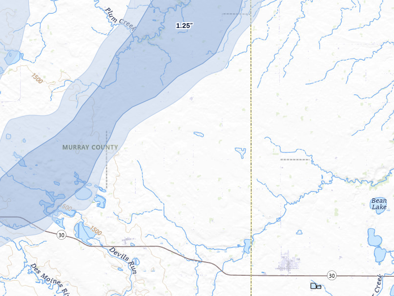 NEXRAD radar-signature map of the hail storm over Westbrook, MN on Jun 29, 2026