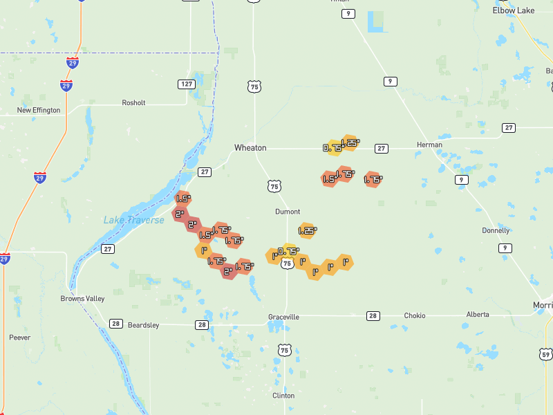 Hail map of Wheaton, MN on Jul 7, 2026, hail up to 2"