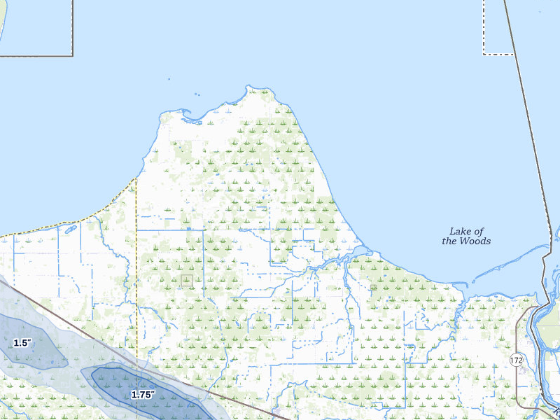 NEXRAD radar-signature map of the hail storm over Williams, MN on Jul 26, 2026