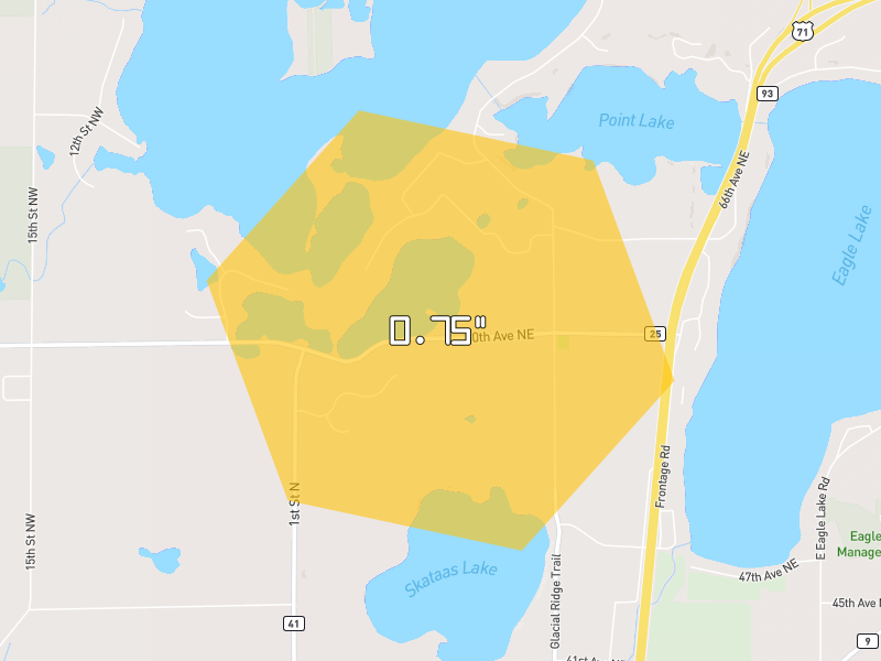 Hail map of Willmar, MN on Jul 26, 2026, hail up to 0.75"