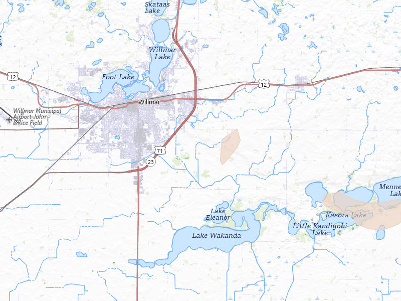 Radar-estimated hail-size map of the storm over Willmar, MN on Aug 7, 2026