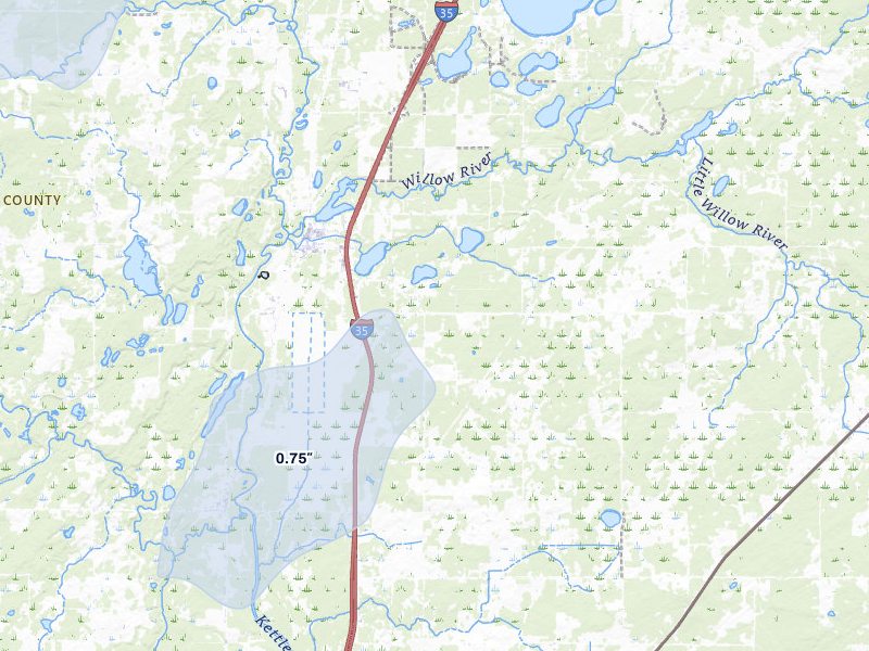 NEXRAD radar-signature map of the hail storm over Willow River, MN on Apr 17, 2026