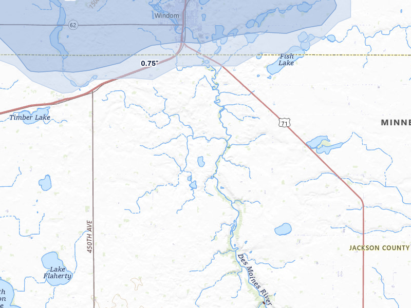NEXRAD radar-signature map of the hail over Windom, MN