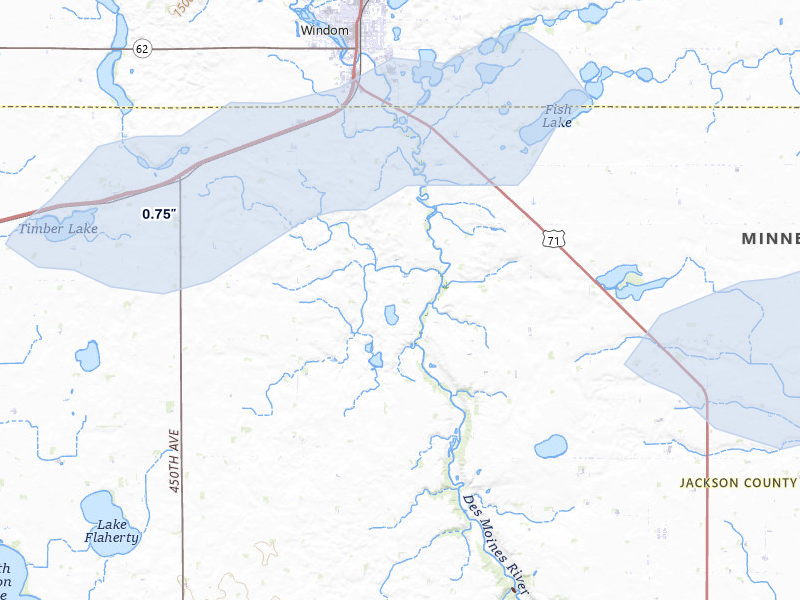NEXRAD radar-signature map of the hail storm over Windom, MN on Jun 27, 2026