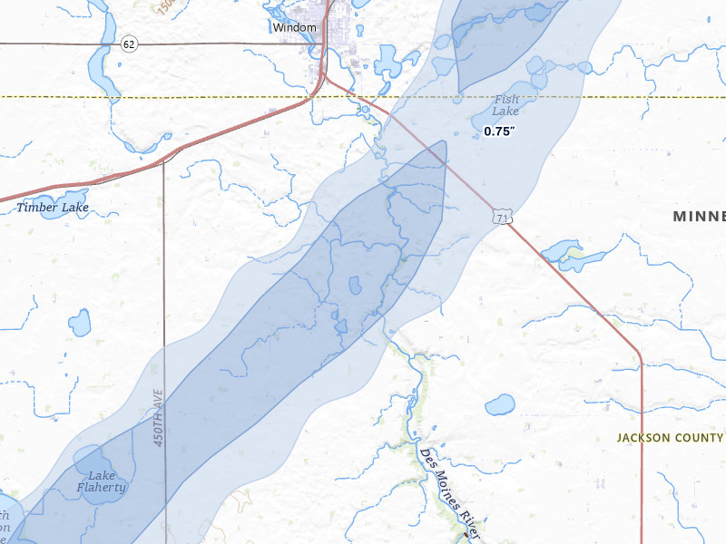 NEXRAD radar-signature map of the hail storm over Windom, MN on Jun 29, 2026