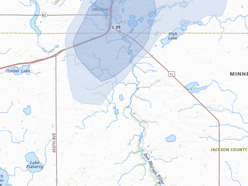 NEXRAD radar-signature map of the hail over Windom, MN