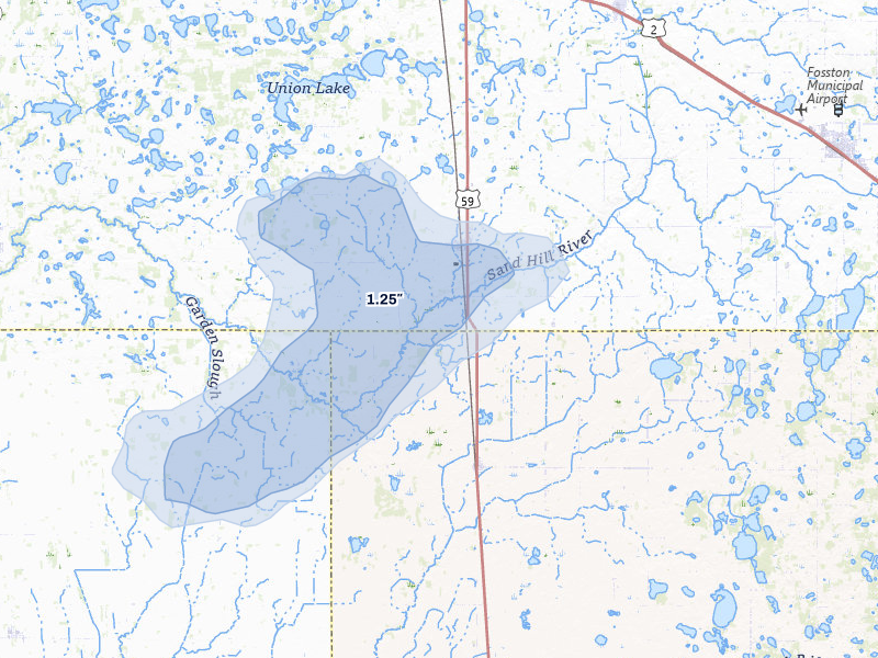 NEXRAD radar-signature map of the hail storm over Winger, MN on Jun 8, 2026