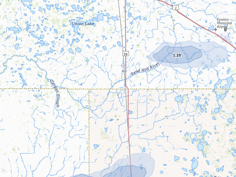 NEXRAD radar-signature map of the hail storm over Winger, MN on Jul 3, 2026
