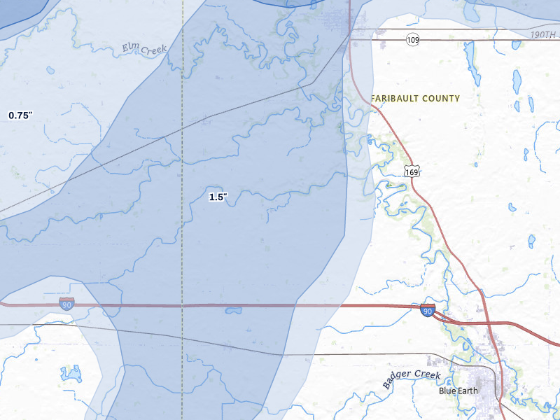 NEXRAD radar-signature map of the hail storm over Winnebago, MN on May 17, 2026