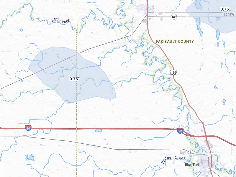 NEXRAD radar-signature map of the hail storm over Winnebago, MN on Jun 28, 2026