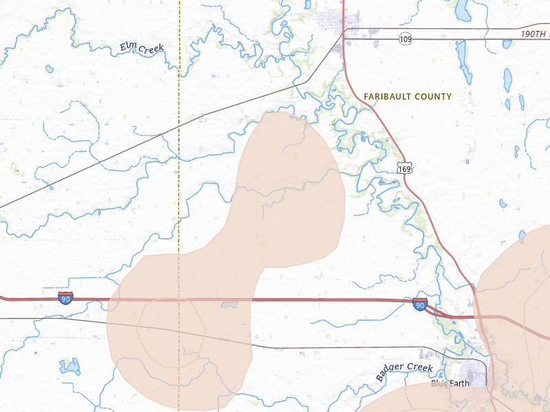 Radar-estimated hail-size map of the storm over Winnebago, MN on Jun 29, 2026