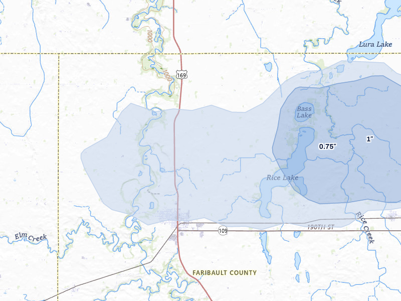 NEXRAD radar-signature map of the hail storm over Winnebago, MN on Sep 6, 2026
