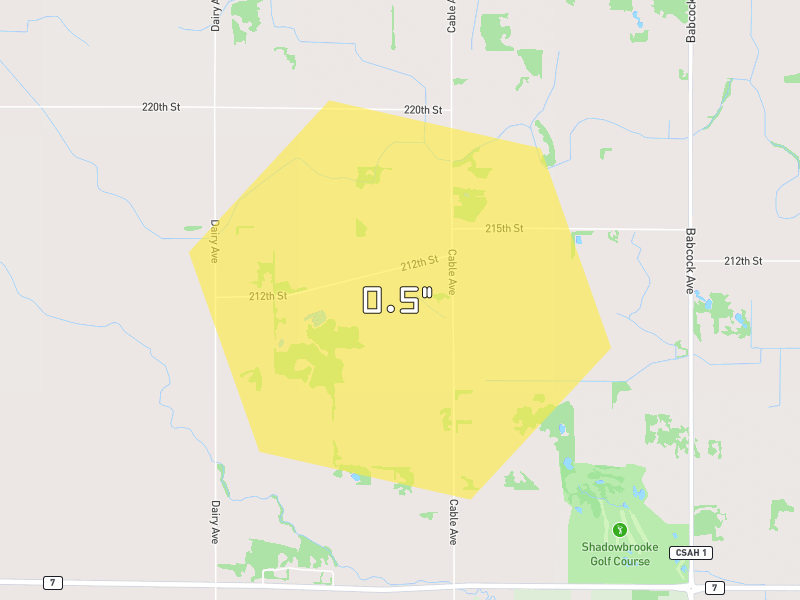 Hail map of Winsted, MN on Jul 26, 2026, hail up to 0.5"