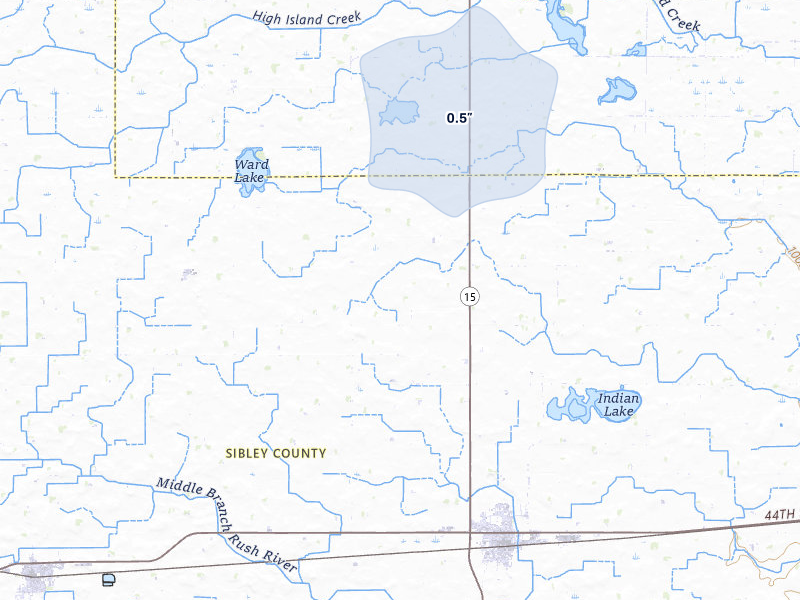 NEXRAD radar-signature map of the hail over Winthrop, MN