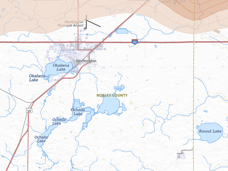Radar-estimated hail-size map of the storm over Worthington, MN on Apr 13, 2026