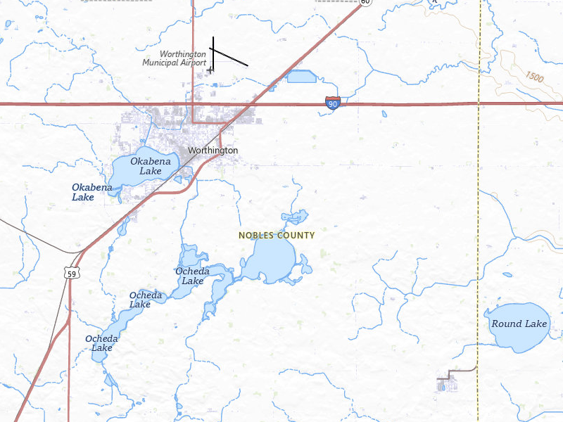 Radar-estimated hail-size map of the storm over Worthington, MN on May 24, 2026