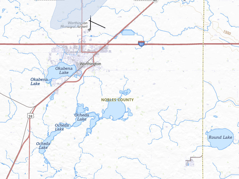 NEXRAD radar-signature map of the hail over Worthington, MN