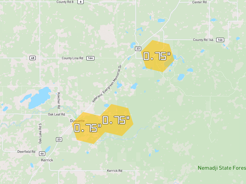 Hail map of Wrenshall, MN on Jun 30, 2026, hail up to 0.75"