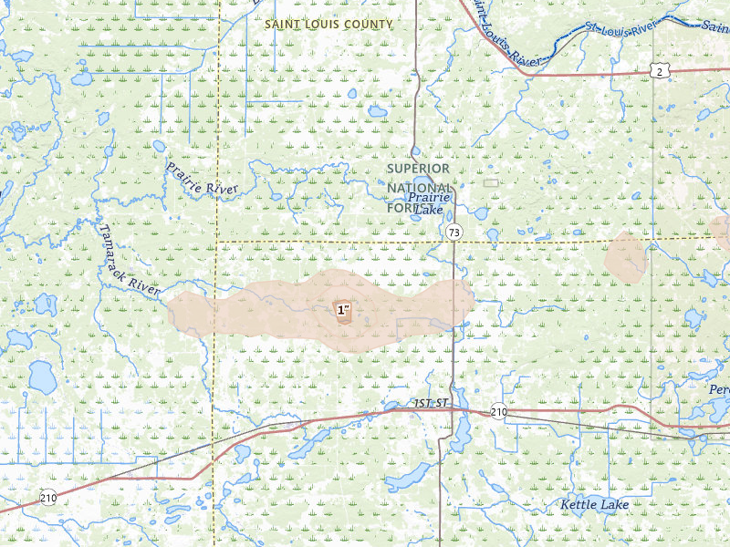 Radar-estimated hail-size map of the storm over Wright, MN on Aug 30, 2026