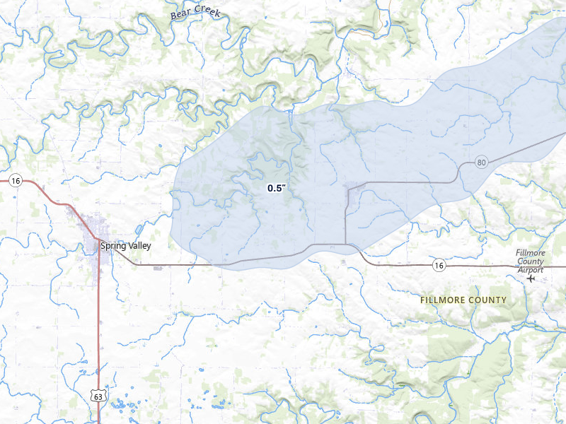 NEXRAD radar-signature map of the hail over Wykoff, MN