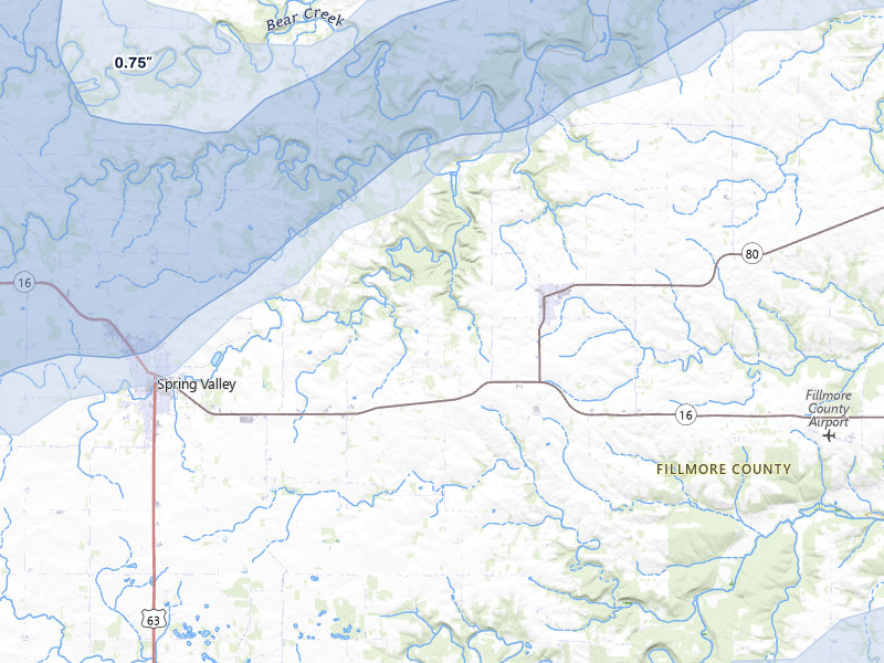 NEXRAD radar-signature map of the hail over Wykoff, MN