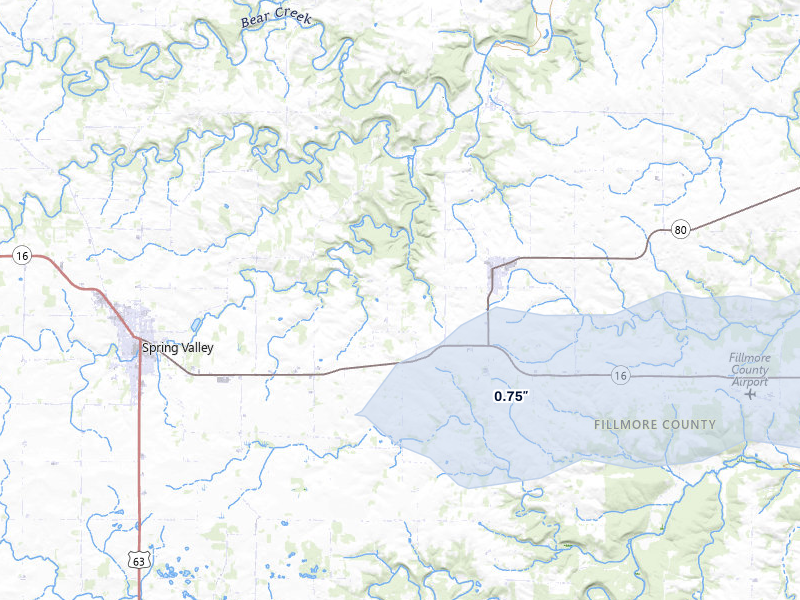 NEXRAD radar-signature map of the hail over Wykoff, MN
