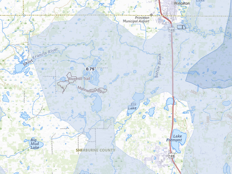 NEXRAD radar-signature map of the hail over Zimmerman, MN