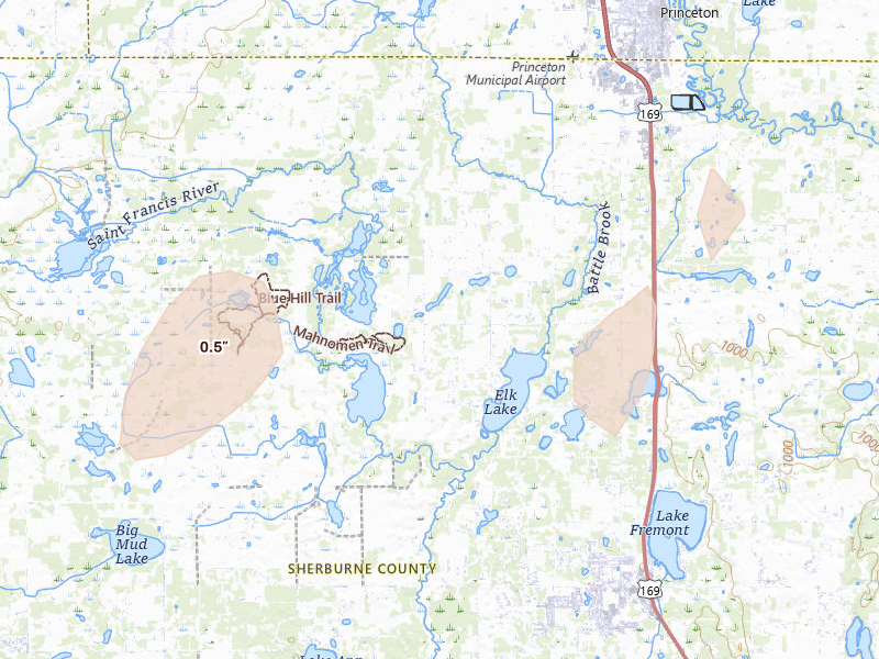 Radar-estimated hail-size map of the storm over Zimmerman, MN on Jun 9, 2026
