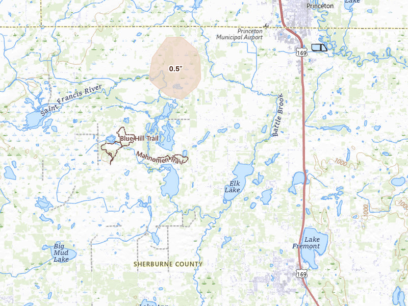 Radar-estimated hail-size map of the storm over Zimmerman, MN