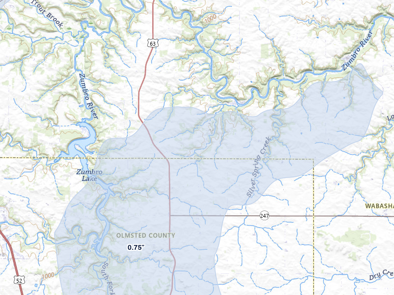 NEXRAD radar-signature map of the hail storm over Zumbro Falls, MN on Jun 30, 2026