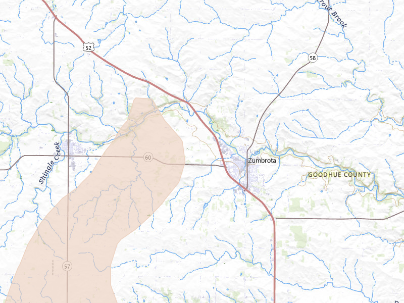 Radar-estimated hail-size map of the storm over Zumbrota, MN on Apr 17, 2026