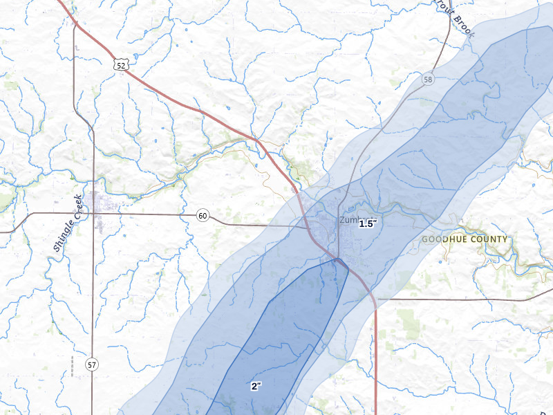 NEXRAD radar-signature map of the hail over Zumbrota, MN