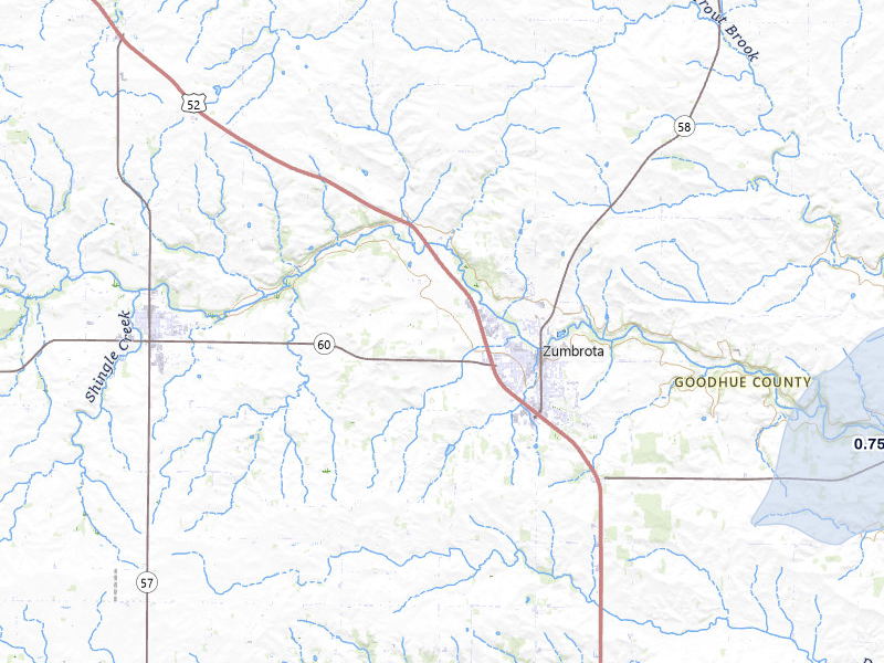 NEXRAD radar-signature map of the hail over Zumbrota, MN