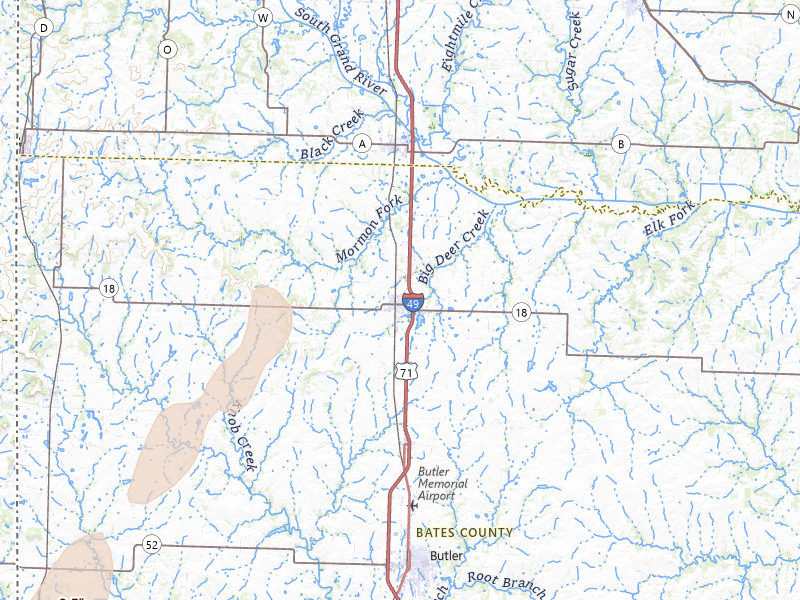 Radar-estimated hail-size map of the storm over Adrian, MO on Mar 6, 2026