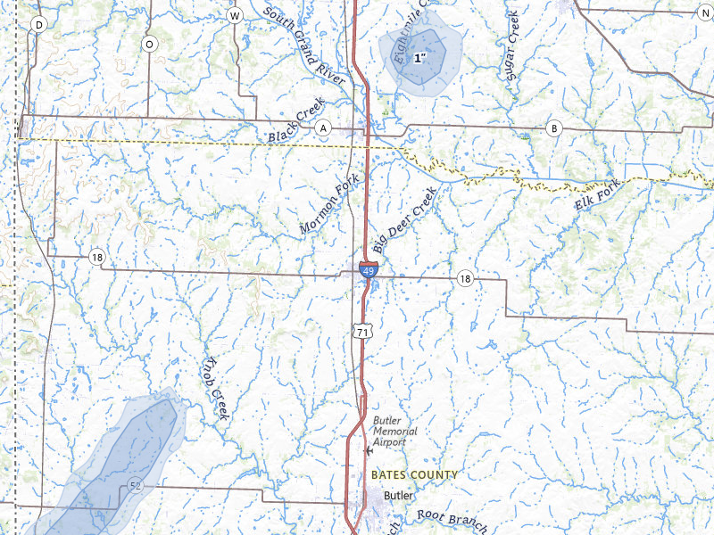 NEXRAD radar-signature map of the hail storm over Adrian, MO on Mar 6, 2026