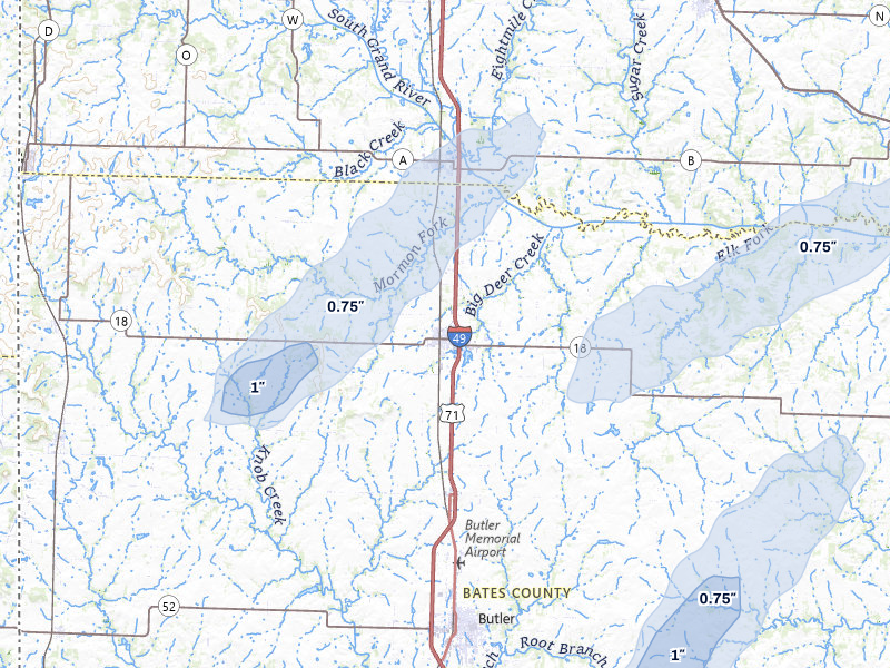NEXRAD radar-signature map of the hail over Adrian, MO