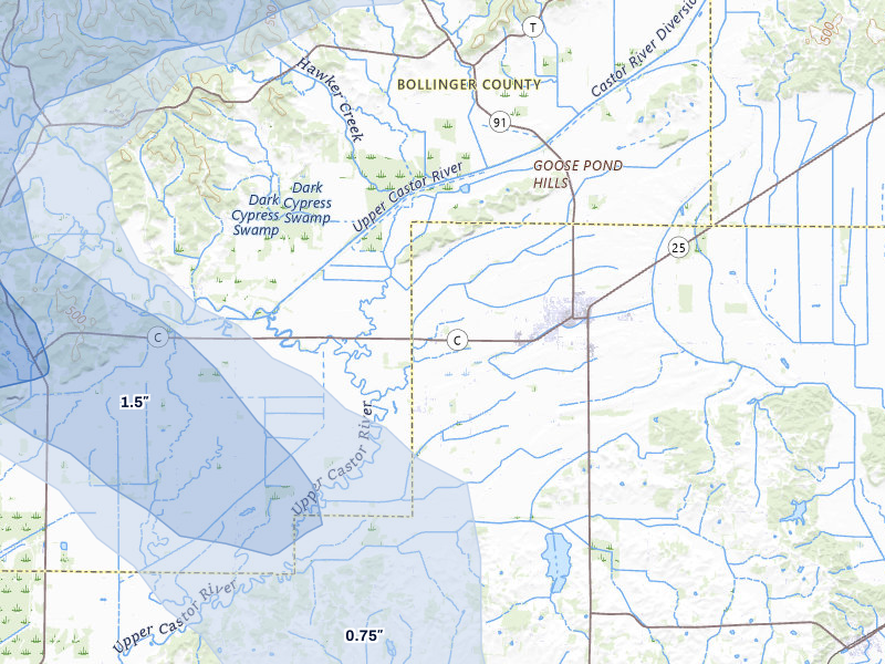 NEXRAD radar-signature map of the hail storm over Advance, MO on Jul 9, 2026