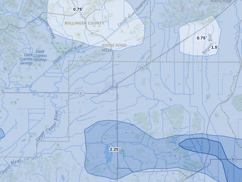 NEXRAD radar-signature map of the hail storm over Advance, MO on Aug 19, 2026