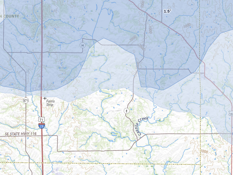 NEXRAD radar-signature map of the hail storm over Agency, MO on Jul 3, 2026