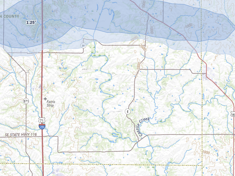 NEXRAD radar-signature map of the hail storm over Agency, MO on Aug 16, 2026