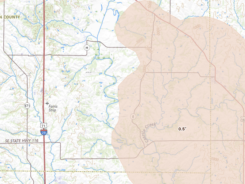 Radar-estimated hail-size map of the storm over Agency, MO