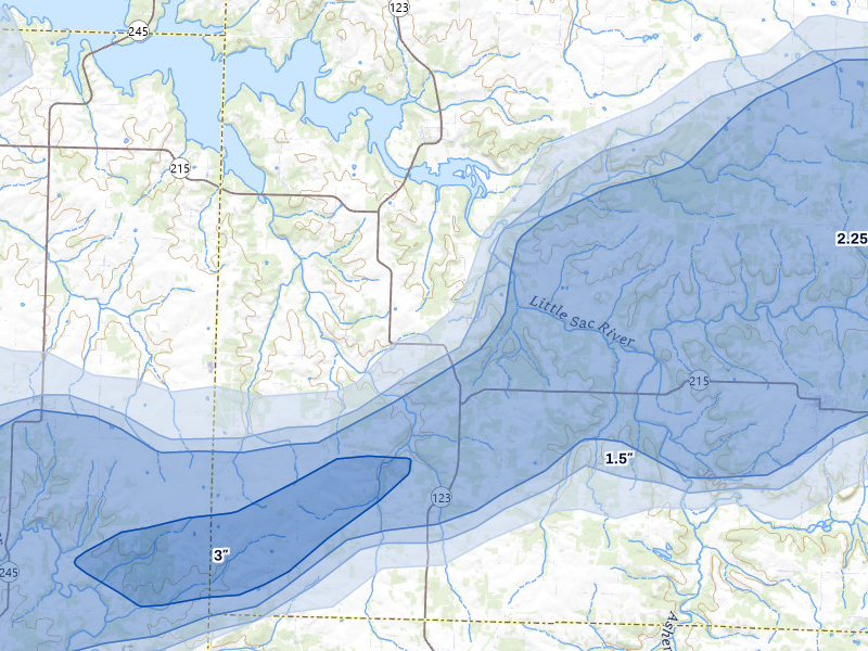 NEXRAD radar-signature map of the hail over Aldrich, MO