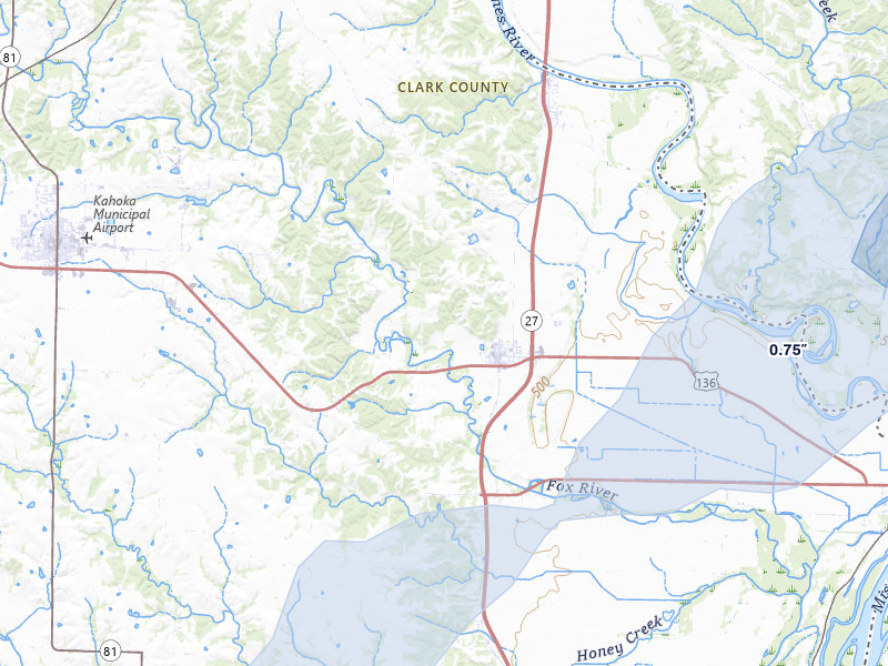 NEXRAD radar-signature map of the hail over Alexandria, MO